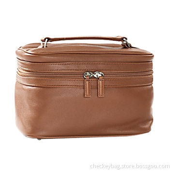 Cosmetic travel case, full grain leather